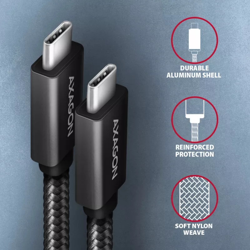 Axagon BUCM32-CM20AB SPEED+ USB-C USB 20Gbps/100W -kaapeli 2 m