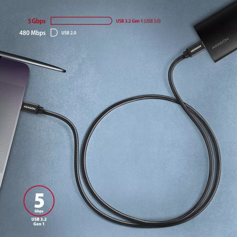 Axagon BUCM3-CM10AB SPEED USB-C <> USB-C 3.2 Gen 1 -kaapeli 1 m