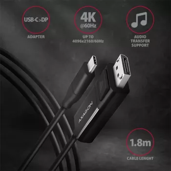 Axagon RVC-DPC USB-C -> DisplayPort -kaapeli 1,8 m 4K/60Hz
