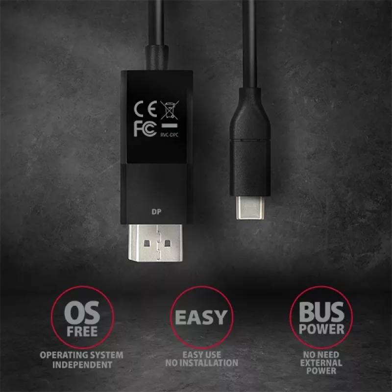 Axagon RVC-DPC USB-C -> DisplayPort -kaapeli 1,8 m 4K/60Hz