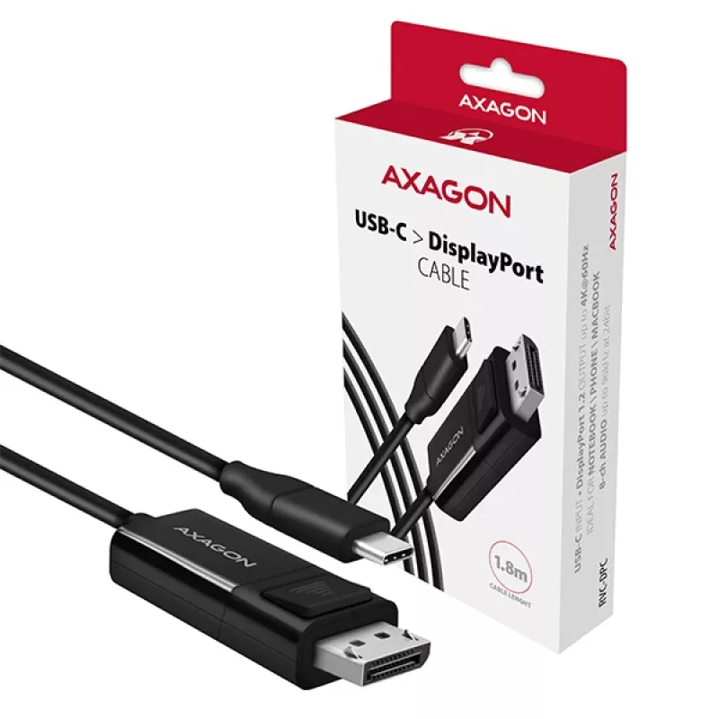 Axagon RVC-DPC USB-C -> DisplayPort -kaapeli 1,8 m 4K/60Hz