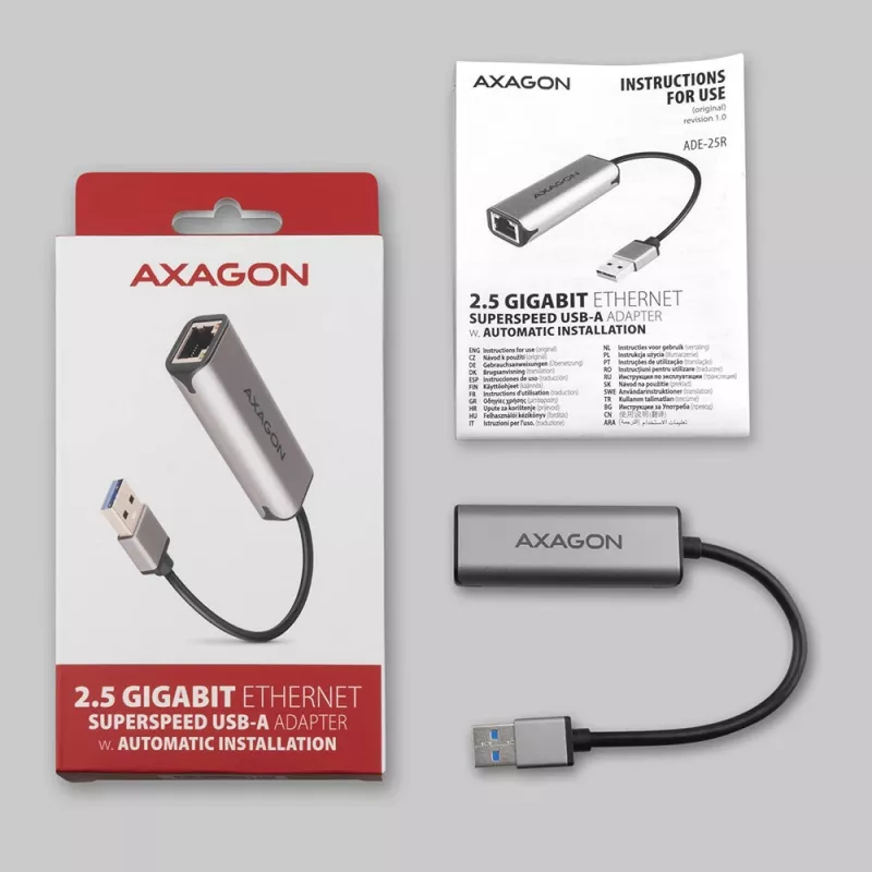 AXAGON ADE-25R USB-A 3.2 Gen 1 2,5 Gigabit Ethernet -sovitin, harmaa