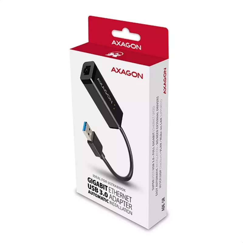 Axagon ADE-SR USB-A Gigabit Ethernet -adapteri, langallinen, USB, Ethernet, 1000 Mbit/s, musta