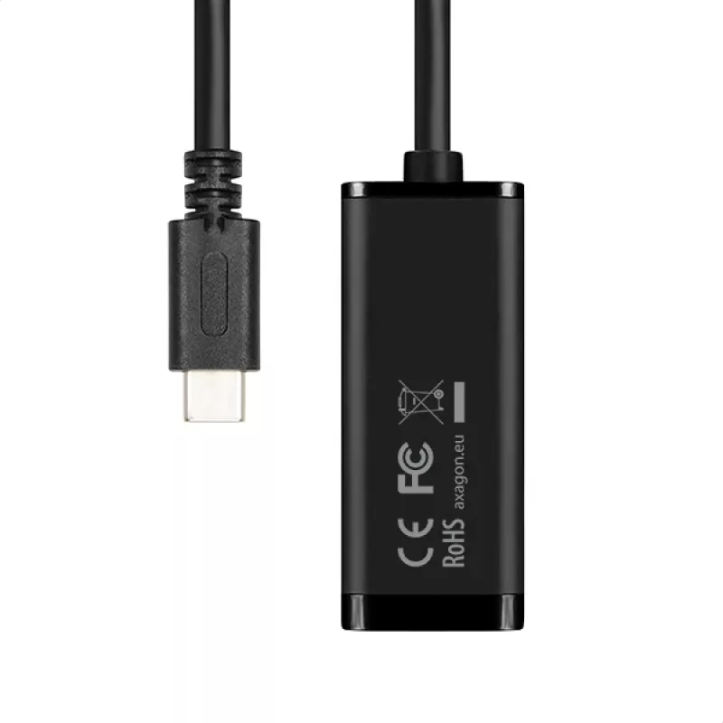 Axagon ADE-SRC USB-C Gigabit Ethernet -adapteri, langallinen, USB Type-C, Ethernet, 1000 Mbit/s, musta