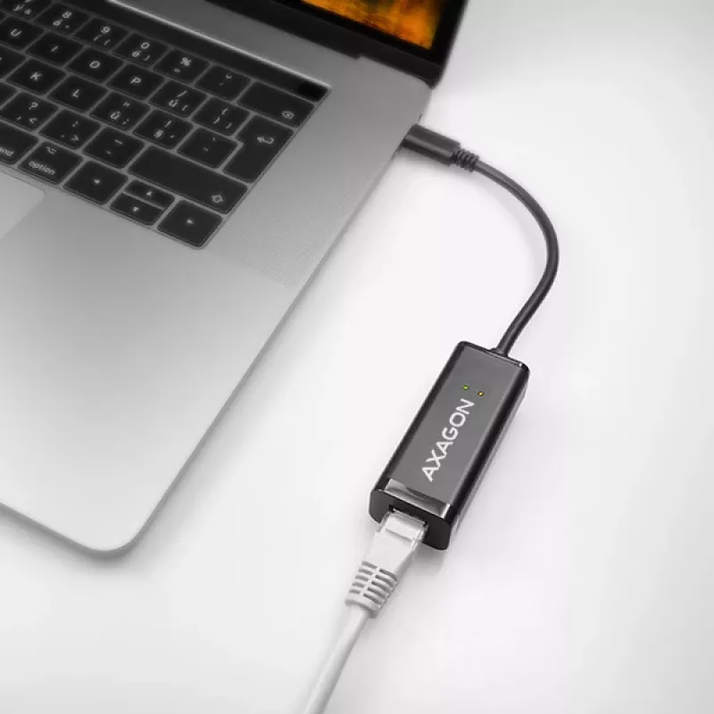 Axagon ADE-SRC USB-C Gigabit Ethernet -adapteri, langallinen, USB Type-C, Ethernet, 1000 Mbit/s, musta