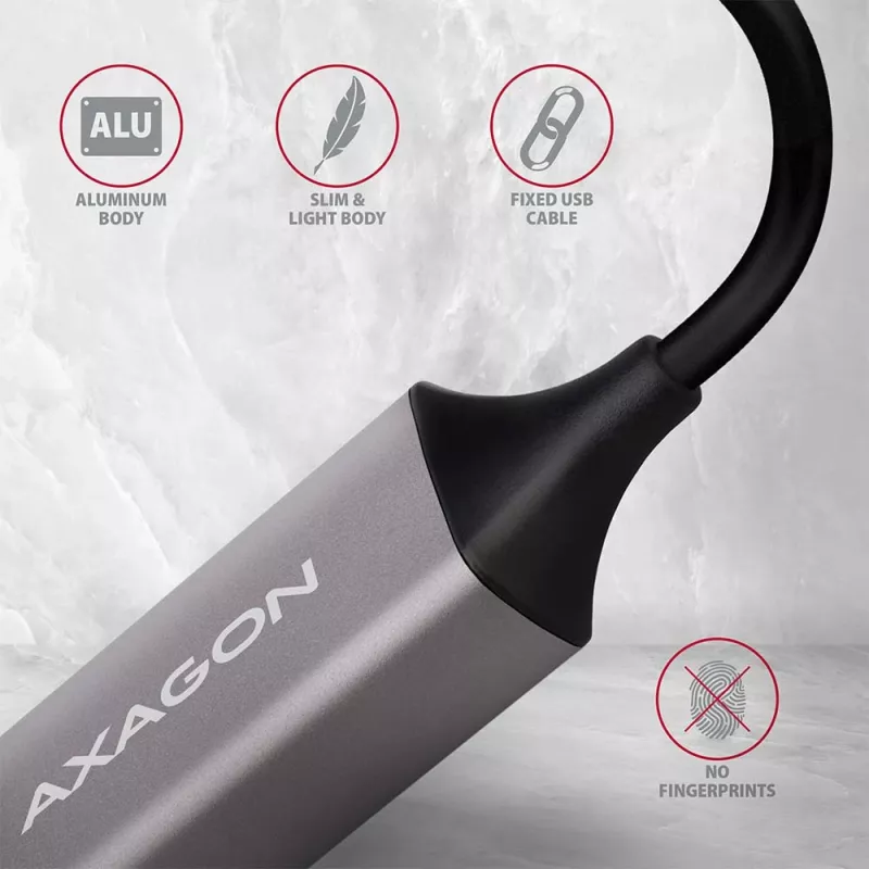 AXAGON USB 3.2 Gen 1 Type-A - Gigabit Ethernet -sovitin ADE-TR — 10/100/1000 Mbps, metalli titaaninharmaa, 5000 Mbit/s