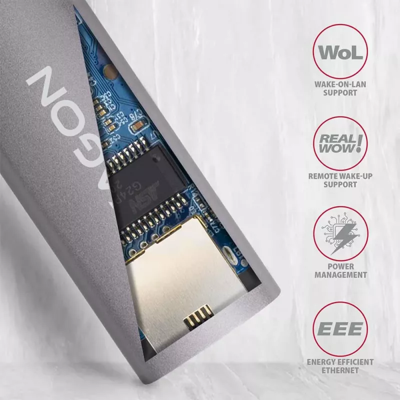 AXAGON USB 3.2 Gen 1 Type-A - Gigabit Ethernet -sovitin ADE-TR — 10/100/1000 Mbps, metalli titaaninharmaa, 5000 Mbit/s
