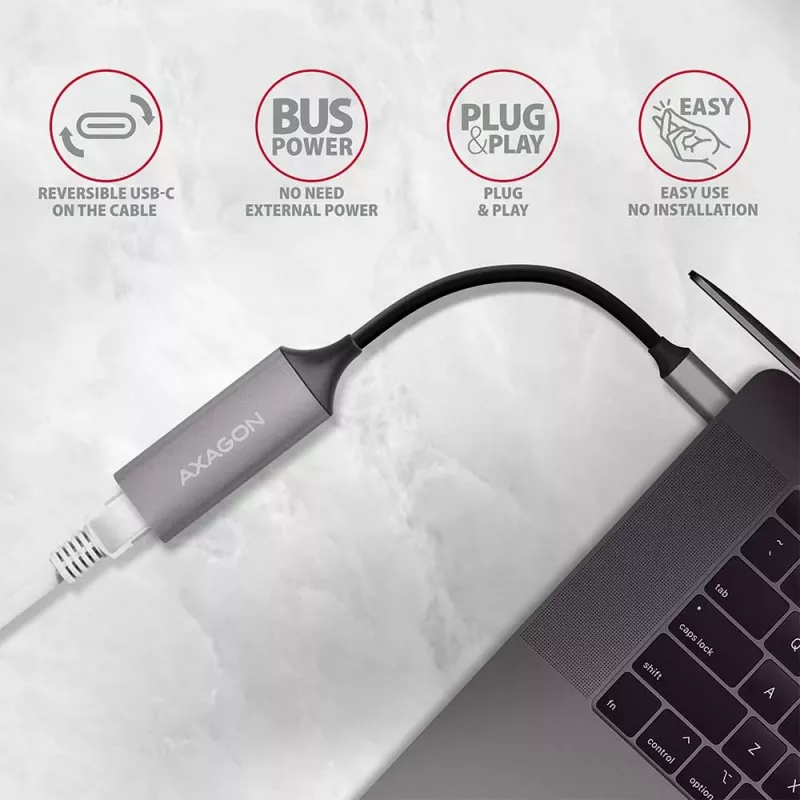 AXAGON ADE-TRC USB-C Gigabit Ethernet -sovitin, 10/100/1000, Titan Grey