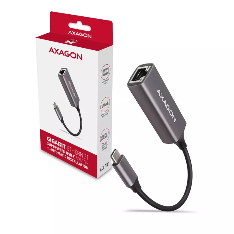 AXAGON ADE-TRC USB-C Gigabit Ethernet -sovitin, 10/100/1000, Titan Grey