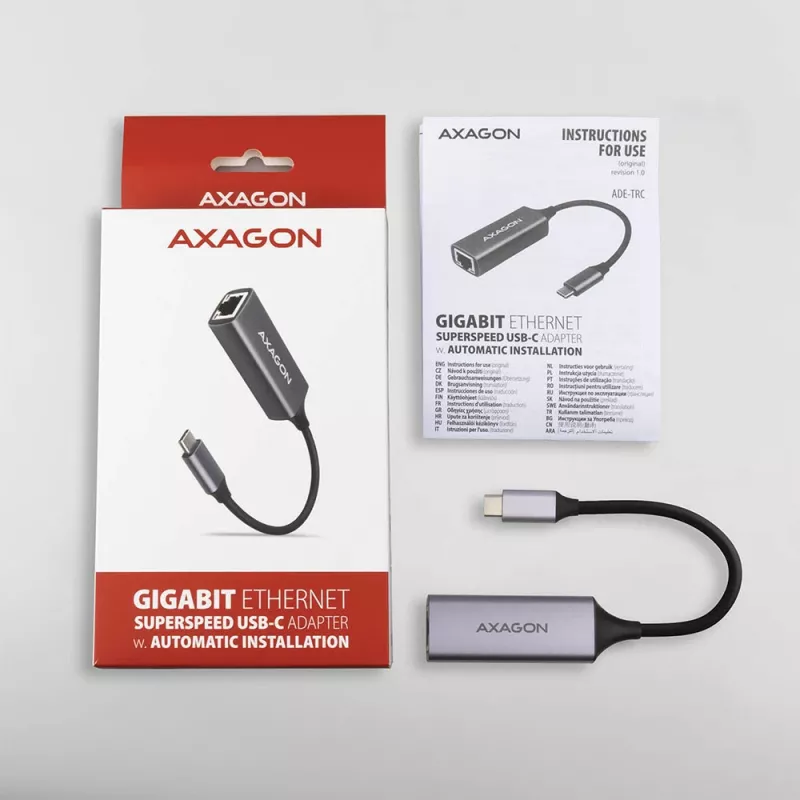 AXAGON ADE-TRC USB-C Gigabit Ethernet -sovitin, 10/100/1000, Titan Grey