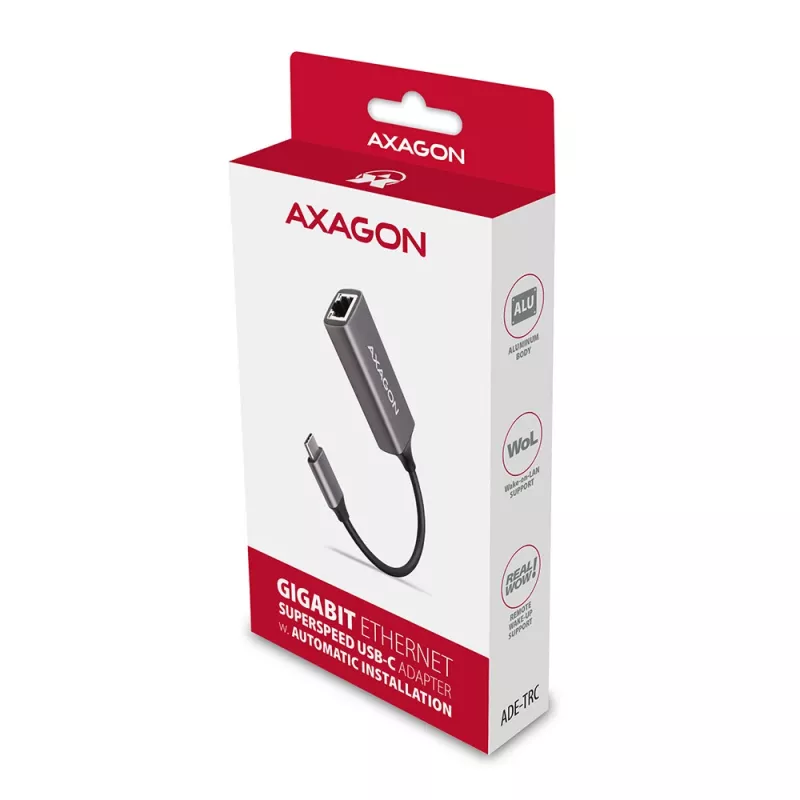 AXAGON ADE-TRC USB-C Gigabit Ethernet -sovitin, 10/100/1000, Titan Grey