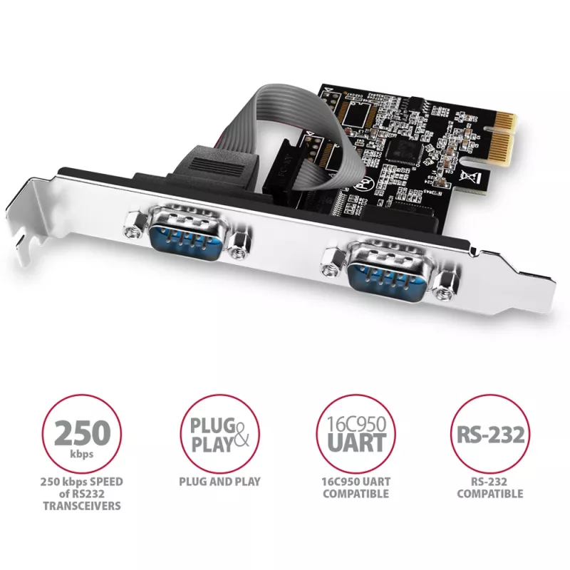Axagon PCEA-S2N PCIe - 2x sarjaporttisovitin 250 kbps, SP & LP