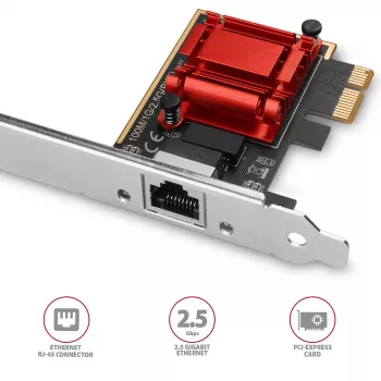 Axagon PCEE-G25 PCIe - 2.5 Gigabit Ethernet -sovitin Realtek 8125, PXE, SP & LP