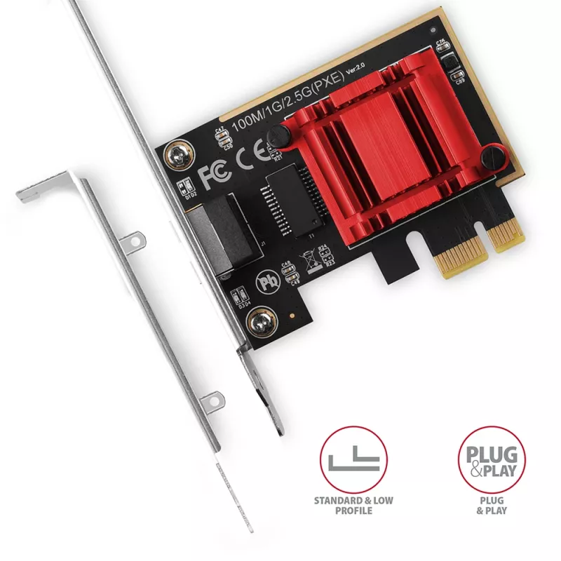 Axagon PCEE-G25 PCIe - 2.5 Gigabit Ethernet -sovitin Realtek 8125, PXE, SP & LP