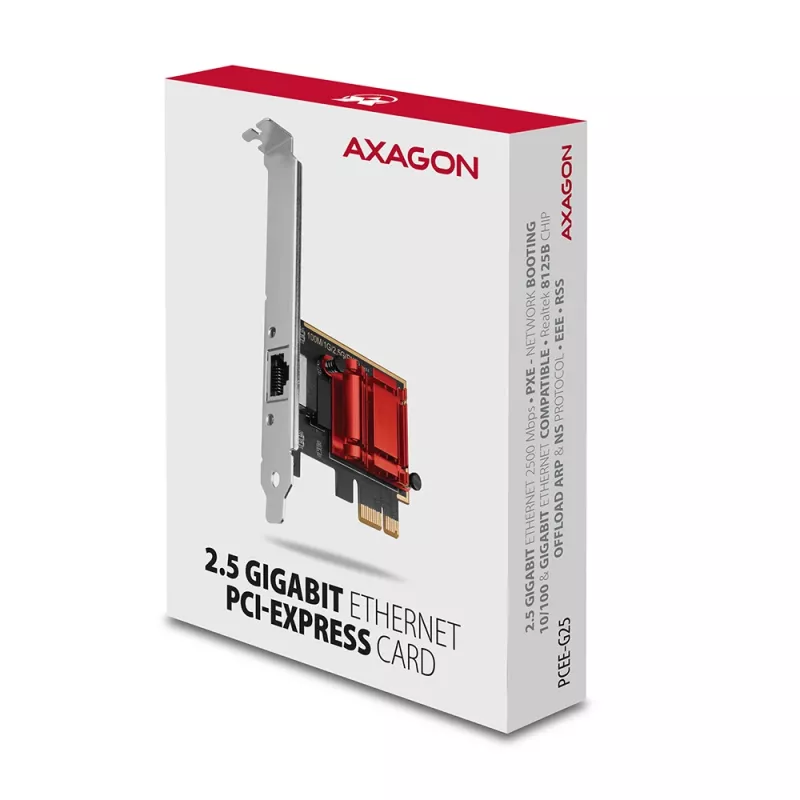 Axagon PCEE-G25 PCIe - 2.5 Gigabit Ethernet -sovitin Realtek 8125, PXE, SP & LP