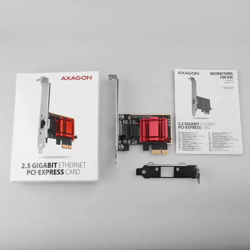 Axagon PCEE-G25 PCIe - 2.5 Gigabit Ethernet -sovitin Realtek 8125, PXE, SP & LP