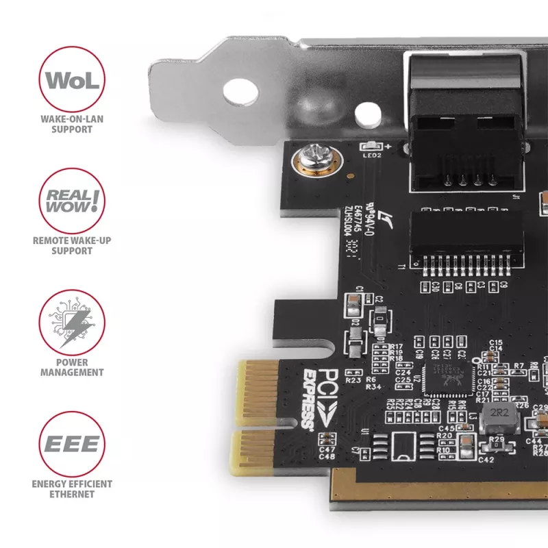 Axagon PCEE-GRF PCIe - Gigabit Ethernet -sovitin Realtek 8111F, sis. SP & LP