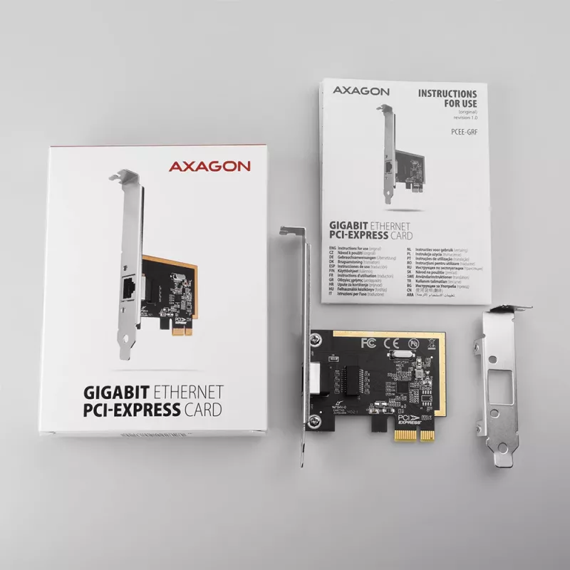 Axagon PCEE-GRF PCIe - Gigabit Ethernet -sovitin Realtek 8111F, sis. SP & LP