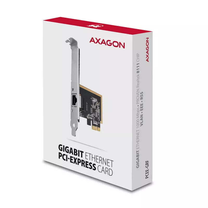 Axagon PCEE-GRF PCIe - Gigabit Ethernet -sovitin Realtek 8111F, sis. SP & LP