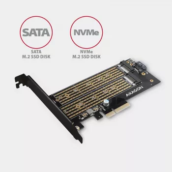 Axagon PCEM2-D PCIe x4 - M.2 NVMe M-Key + SATA B-Key -paikkasovitin, SP & LP