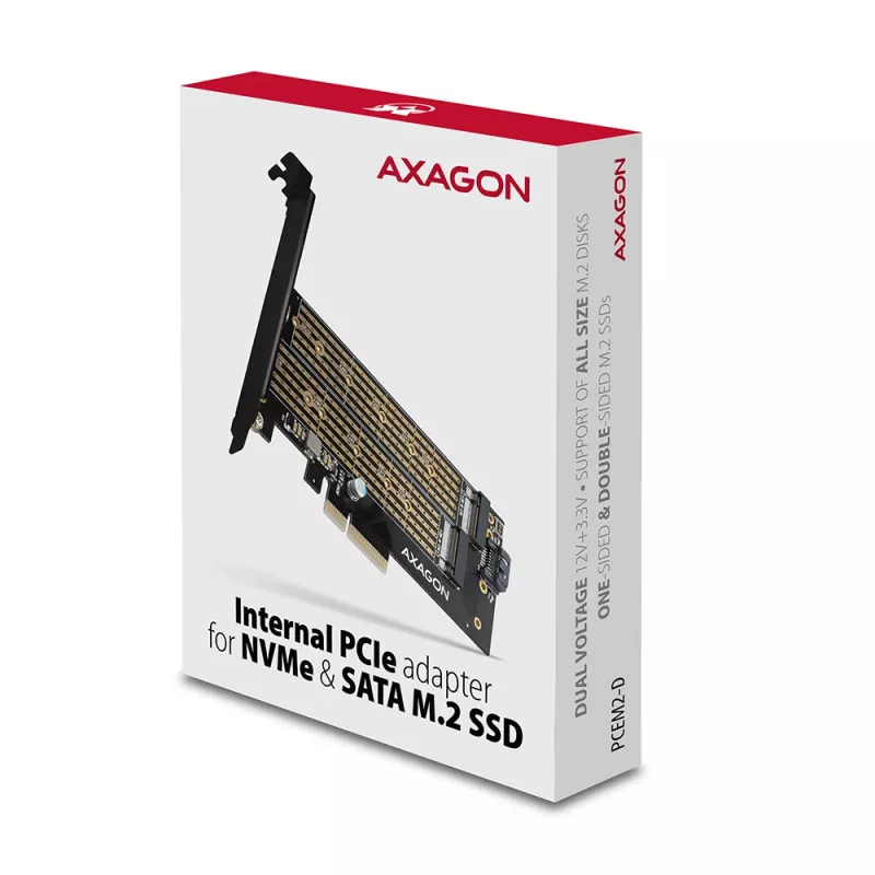 Axagon PCEM2-D PCIe x4 - M.2 NVMe M-Key + SATA B-Key -paikkasovitin, SP & LP