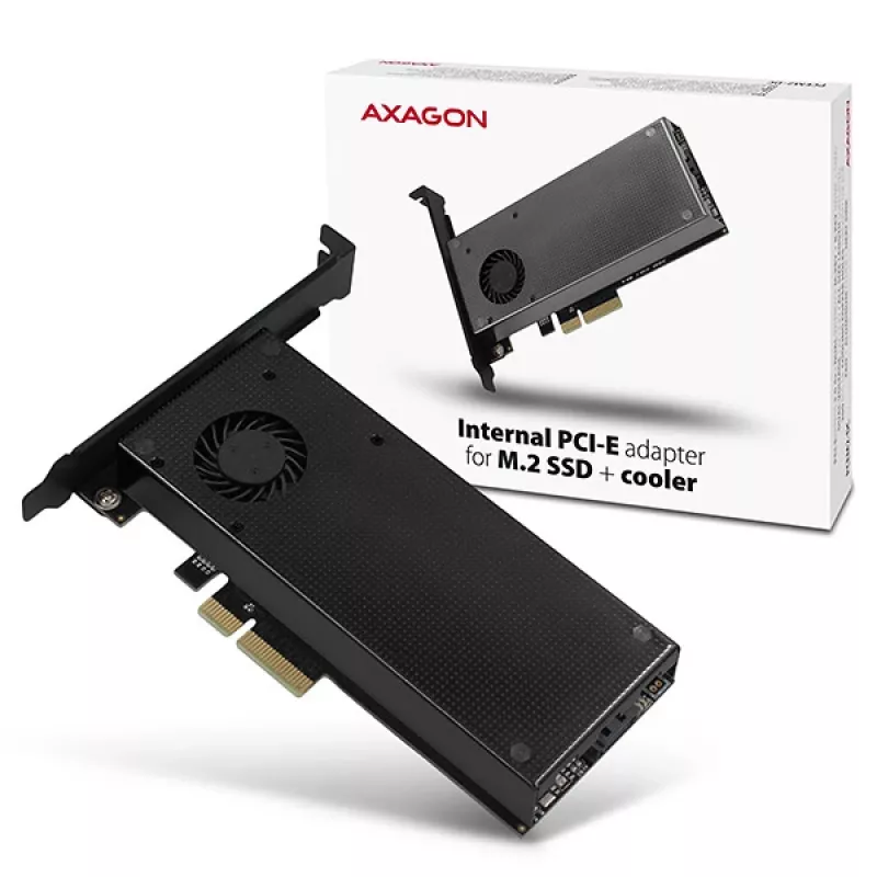 Axagon PCEM2-DC PCIe x4 - M.2 NVMe M-Key + SATA B-Key -paikkasovitin jäähdyttimellä, SP & LP