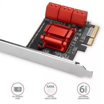 Liitäntäkortti AXAGON PCES-SA6 — PCIe - SATA (ASM1166), 6 Gbit/s, full-height/low-profile, sisäinen