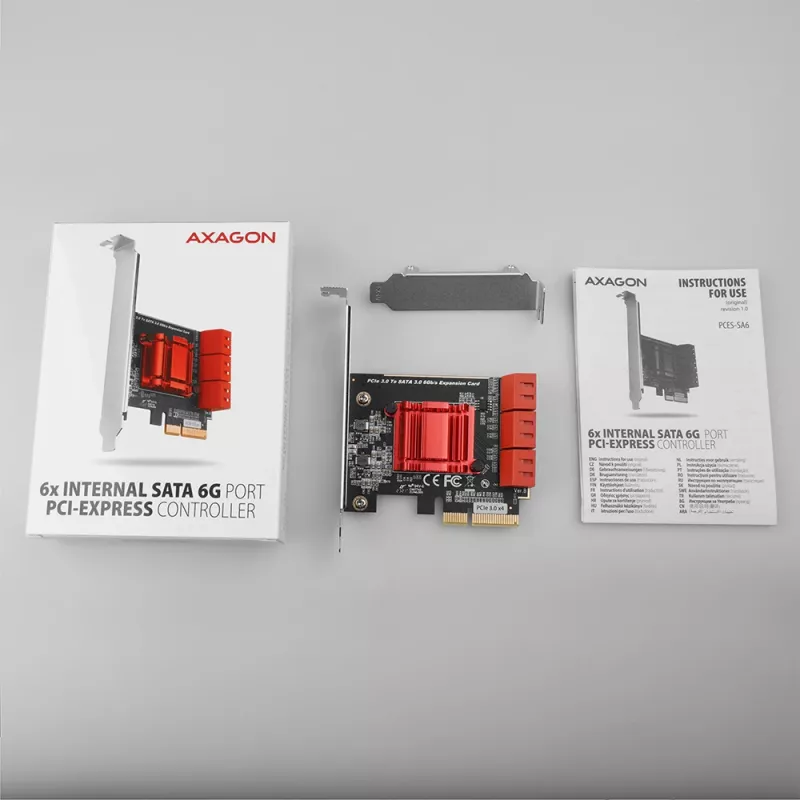 Liitäntäkortti AXAGON PCES-SA6 — PCIe - SATA (ASM1166), 6 Gbit/s, full-height/low-profile, sisäinen