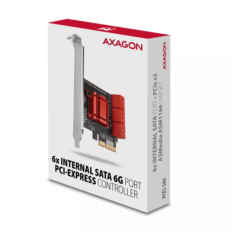 Liitäntäkortti AXAGON PCES-SA6 — PCIe - SATA (ASM1166), 6 Gbit/s, full-height/low-profile, sisäinen
