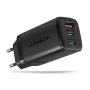 Axagon ACU-DPQ65 GaN-seinälaturi 65W, 3 liitäntää (USB-A + kaksi USB-C), PD3.0/QC4+/PPS/Apple