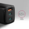 Axagon ACU-DPQ65 GaN-seinälaturi 65W, 3 liitäntää (USB-A + kaksi USB-C), PD3.0/QC4+/PPS/Apple