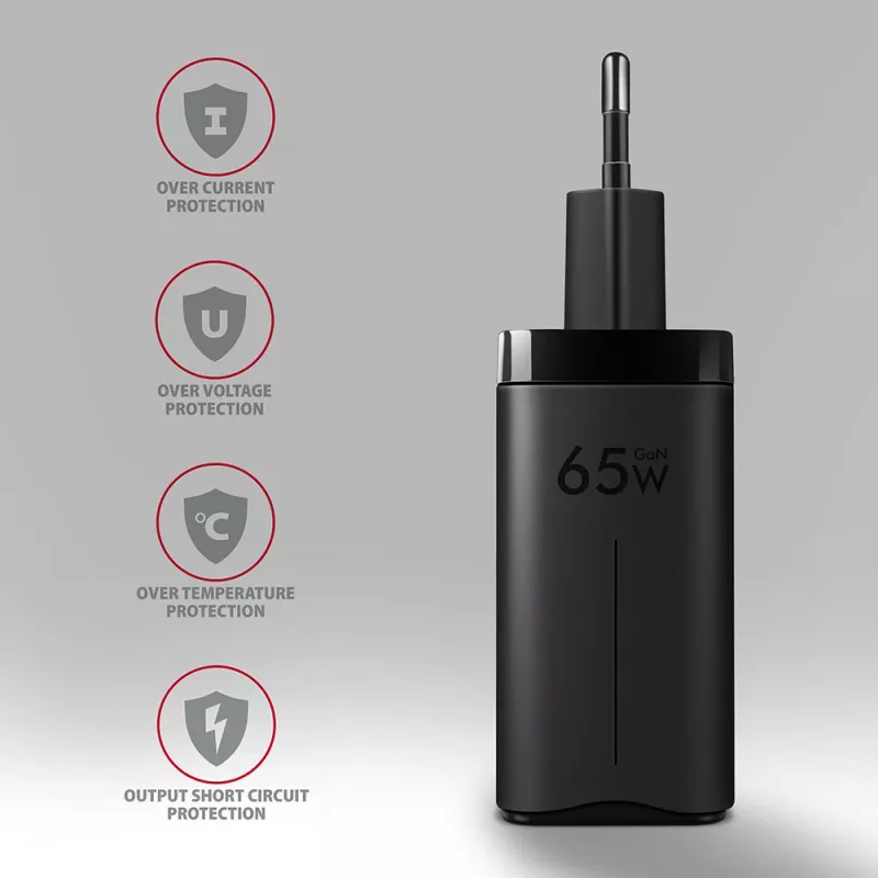 Axagon ACU-DPQ65 GaN-seinälaturi 65W, 3 liitäntää (USB-A + kaksi USB-C), PD3.0/QC4+/PPS/Apple