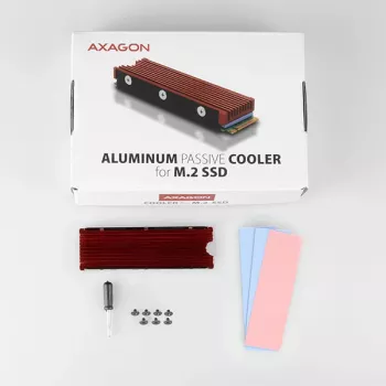 Axagon CRL-M2 passiivinen alumiinijäähdytin kaikille M.2 SSD-asemille, koko 2280, 12 mm korkea.