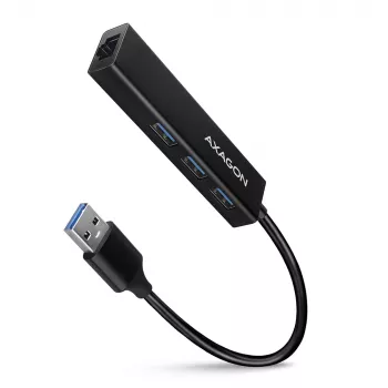 Axagon HMA-GL3A moniporttikeskitin USB 3.0 Type-A Gbit-LAN 3x USB-A microSD johdollinen USB 3.2 Gen 1 (3.1 Gen 1) Type-A musta