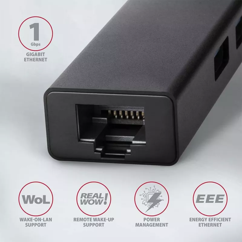 Axagon HMA-GL3A moniporttikeskitin USB 3.0 Type-A Gbit-LAN 3x USB-A microSD johdollinen USB 3.2 Gen 1 (3.1 Gen 1) Type-A musta
