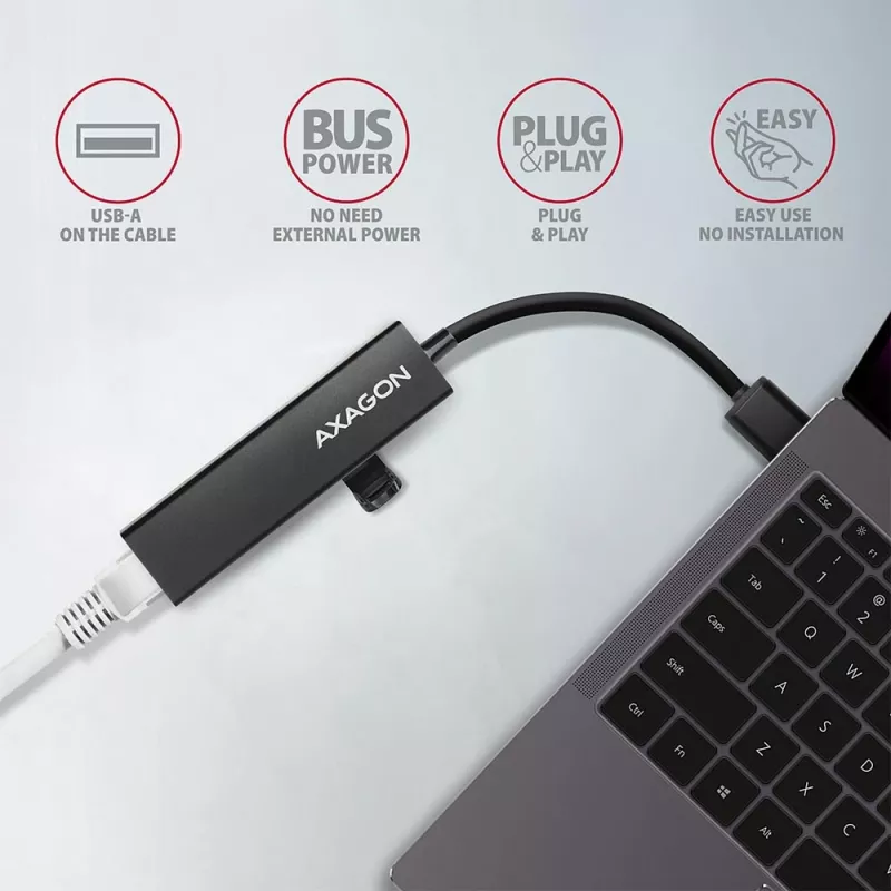 Axagon HMA-GL3A moniporttikeskitin USB 3.0 Type-A Gbit-LAN 3x USB-A microSD johdollinen USB 3.2 Gen 1 (3.1 Gen 1) Type-A musta