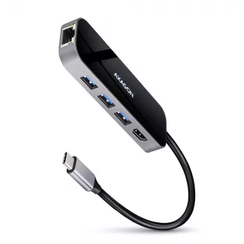 Axagon HMC-6GL USB 3.2 Gen 1 -keskitin, 3x USB-A, HDMI 4K/30Hz, RJ-45, PD 100W, 20 cm USB-C-kaapeli