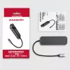 Axagon HMC-6GL USB 3.2 Gen 1 -keskitin, 3x USB-A, HDMI 4K/30Hz, RJ-45, PD 100W, 20 cm USB-C-kaapeli