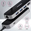 Axagon HMC-6GL USB 3.2 Gen 1 -keskitin, 3x USB-A, HDMI 4K/30Hz, RJ-45, PD 100W, 20 cm USB-C-kaapeli