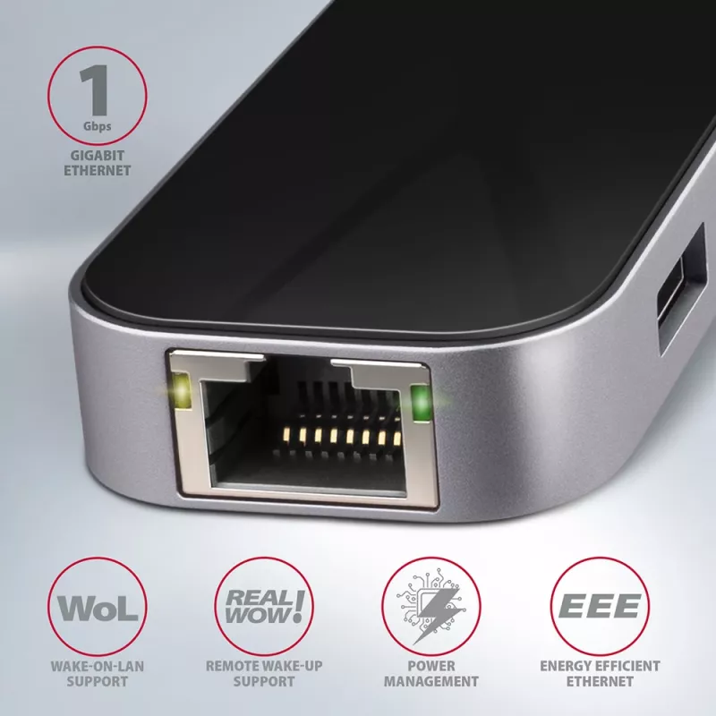 Axagon HMC-6GL USB 3.2 Gen 1 -keskitin, 3x USB-A, HDMI 4K/30Hz, RJ-45, PD 100W, 20 cm USB-C-kaapeli