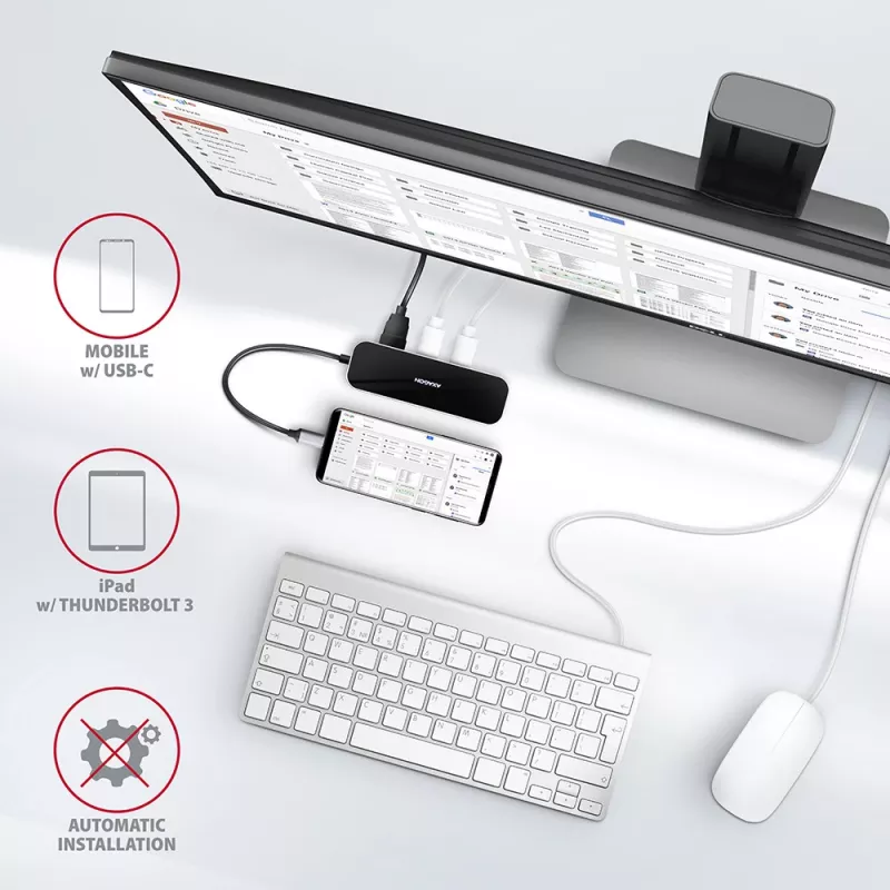 Axagon HMC-6GL USB 3.2 Gen 1 -keskitin, 3x USB-A, HDMI 4K/30Hz, RJ-45, PD 100W, 20 cm USB-C-kaapeli