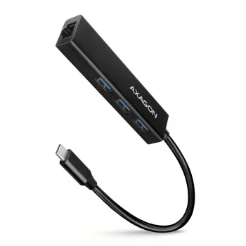 USB-C-keskitin Axagon HMC-GL3A 3x USB-A Gbit-LAN musta