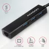 USB-C-keskitin Axagon HMC-GL3A 3x USB-A Gbit-LAN musta