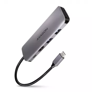 Axagon HMC-5 USB 3.2 Gen 1 -keskitin, 2x USB-A, HDMI, SD/microSD, PD 100W, 20 cm USB-C-kaapeli