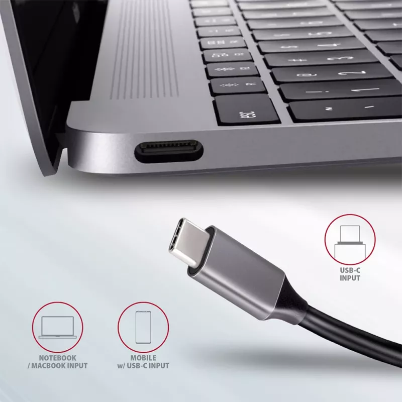 Axagon HMC-5 USB 3.2 Gen 1 -keskitin, 2x USB-A, HDMI, SD/microSD, PD 100W, 20 cm USB-C-kaapeli