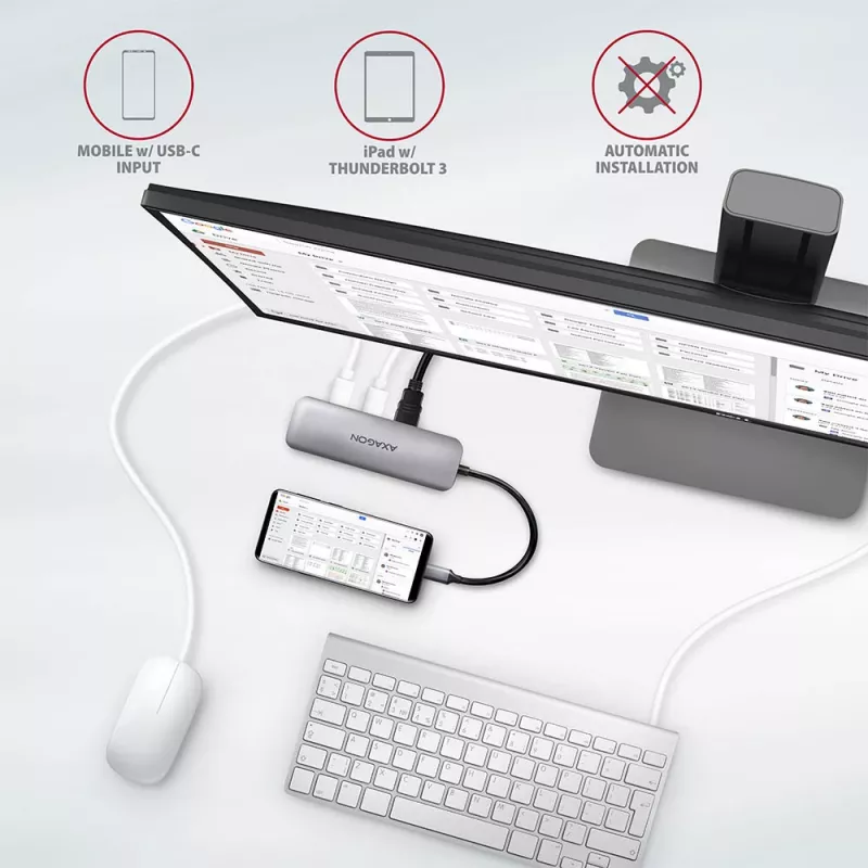 Axagon HMC-5 USB 3.2 Gen 1 -keskitin, 2x USB-A, HDMI, SD/microSD, PD 100W, 20 cm USB-C-kaapeli