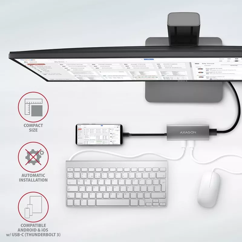 Axagon HMC-5G2 SPEEDSTER 5-in-1 USB-C-keskitin, 2x USB-A, 2x USB-C, HDMI, PD 60 W