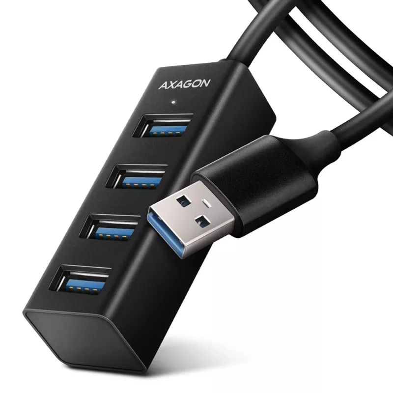 Axagon HUE-M1AL 4x USB 3.2 Gen 1 MINI-keskitin, metalli, 1,2 m USB-A-kaapeli