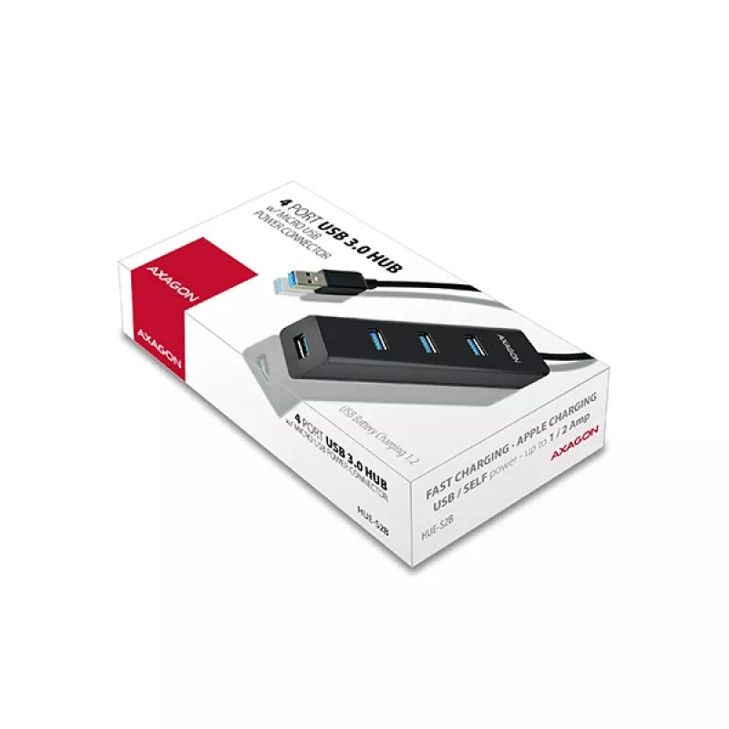 Axagon HUE-S2B 4x USB 3.0 CHARGING -keskitin, virransyöttö Micro-USB:n kautta
