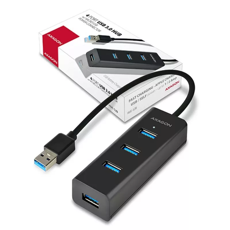 Axagon HUE-S2B 4x USB 3.0 CHARGING -keskitin, virransyöttö Micro-USB:n kautta